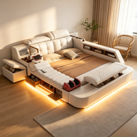 Lit en cuir intelligent multifonctionnel pour chambre principale avec rangement et massage, lit plateforme en cuir pour divertissement à domicile