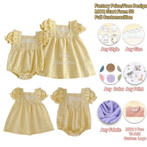 Abito Estivo per Neonati in Cotone 100% a Quadretti, Personalizzabile con Basso MOQ, Completo per Bambini, Outfit Sorella Maggiore e Sorella Minore - Product Image 1