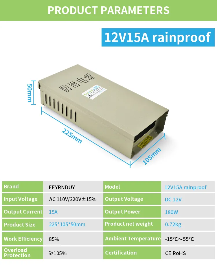 Led Light-Emitting Karakter Speciale Regen-Proof Schakelende Voeding 12V180W Lichtbak Outdoor Reclame Uithangbord Transformeren