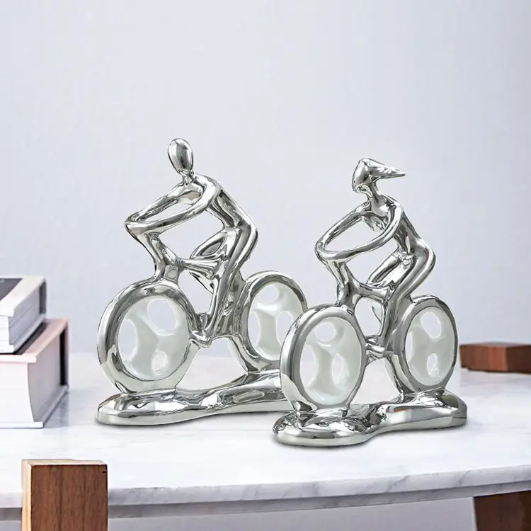Europe modern style cheap wholesale silver bicycle shape ceramic porcelain decor for hotel