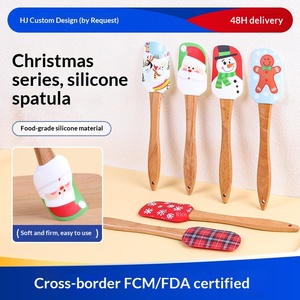 Spatola per Crema in Silicone Alimentare con Manico in Legno di Faggio Design Natalizio Utensile per Mescolare Burro e Cucinare - Product Image 1