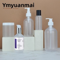 Botella Transparente Esmerilada para Loción Cosmética de 100ml y 500ml, Dispensador de Plástico con Bomba, Acabado Serigrafiado y Estampado en Oro para Empaque