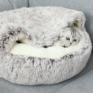 CHUUYU PET venta al por mayor lavable invierno cálido largo felpa esponjoso perro gato Donut cama con capucha cueva calmante camas para mascotas - Product Image 6