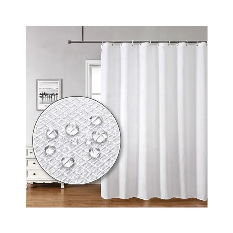 China Manufacturer Wholesale Unique Fashion New Product OWENIE White Fabric Shower Curtain With Waffle Texture