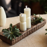 Plateau de service rectangulaire long et étroit en bois massif naturel, 40 cm x 14 cm x 6 cm, décoratif, pour entrée, table basse, fait main
