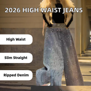 2026 <b>Spring</b> New High Quality Versatile High Waist <b>Boot</b> Cut Denim Women's Jeans Eco-Friendly Windproof Safari Diamond Casual - Product Image 2