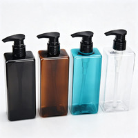 Bouteille vide carrée en PET de 500 ml avec pompe, rechargeable, pour lavage des mains, shampoing, gel douche, liquides cosmétiques, emballage plastique
