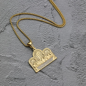 Pendentif couronne à thème yunnique en acier inoxydable, design Dernière Cène avec incrustation de cristaux, pour bijoux fantaisie ou cadeau - Product Image 3
