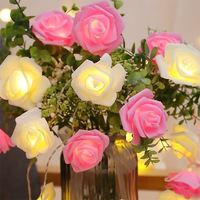 Guirlande lumineuse LED en forme de rose, à piles, lumières romantiques rouges et blanches pour la Saint-Valentin, mariage, décoration de fête