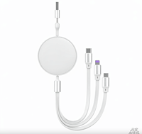 Kabel Pengisian Cepat 3-in-1 100W Retractable Grosir, Tipe C 1 ke 3, Kabel Data Multi-Fungsi, Logo Custom Dengan Pencetakan