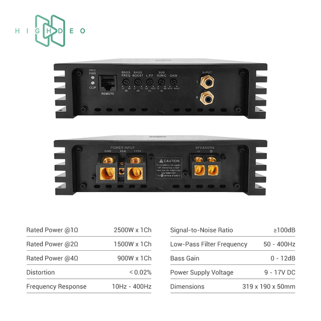 High Power 2500W RMS Class D Mono Car Amplifier 1 Channel  Amp HD-1.2600 for  Car Audio Subwoofer Upgrade