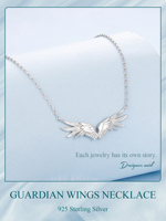 Collier pendentif ailes de gardien scintillantes en argent sterling 925 40 + 5 cm (15.75 + 1.97 pouces) chaîne réglable