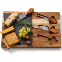 Planches à découper amovibles en acacia, plateau à steak, planche à découper multifonction, ensemble de planches à fromage avec couteaux à manche en bois, ustensiles de cuisine