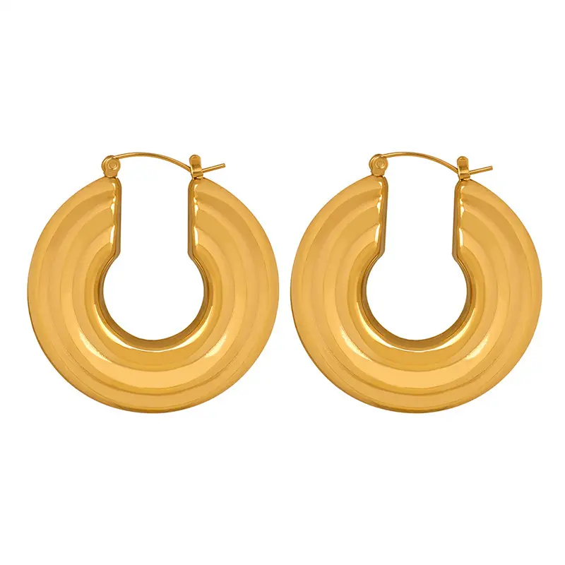 E0387 Fashion Designer 18k Gold Plated Statement Earring Jewelry Women Stainless Steel 0 Shape Earrings