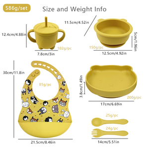 Ensemble de salle à manger pour nourrisson Vaisselle pour tout-petits Kit de sevrage Bol pour bébé de qualité alimentaire Bavoirs imprimés Plaque à ventouse Cuillère et <span class=keywords><strong>fourchette</strong></span> - Product Image 3