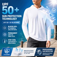 Chemises de pêche pour hommes à capuche UPF 50+ à manches longues, protection UV, couvre-visage, séchage rapide, OEM ODM, vente en gros