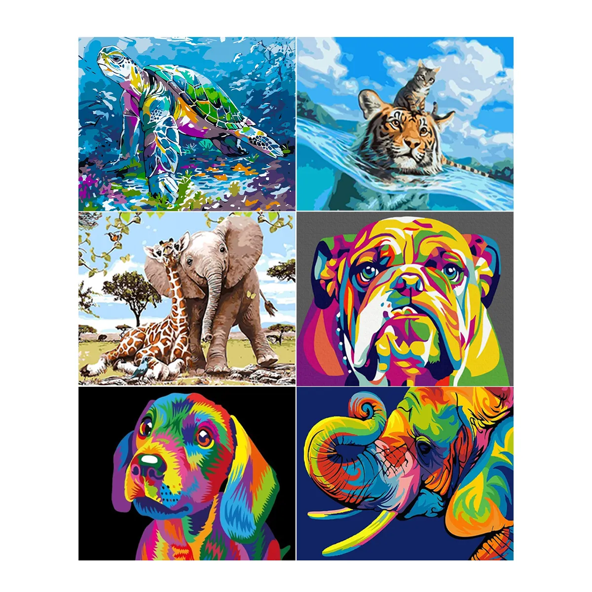 Customizable Classic Modern Cartoon Animal Paint by Number Kit for Adults & Kids Handpainted Oil on Canvas Office Decoration