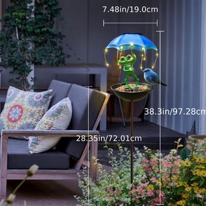 Lampes solaires de jardin en forme de grenouille, mangeoires à oiseaux décoratives, figurines lumineuses, piquets métalliques, décorations de chemin et de pelouse - Product Image 4