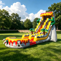 Toboggan aquatique gonflable double piste Monstre Dinosaure avec piscine à jets et griffes de monstre pour location commerciale