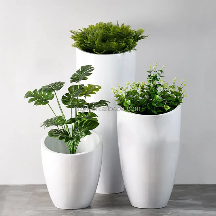 Hot Sale Big Edge beveled Plant Pot Set Fiberglass Pots Garden Ornament Home Decor Floor Vase Oem Indoor Outdoor Planter