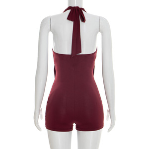 Viviblook J26RP047 Mono Sexy para Mujer, Nuevo Modelo de Verano, Color Sólido, Sin Mangas, Cuello Halter - Product Image 6