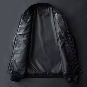 Chaqueta de Cuero Personalizada de Moda para Hombre, Chaqueta de Motociclista de Cuero con Cuello Alto, Abrigo de Cuero Bomber para Hombre - Product Image 4