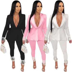 Fall Women Clothing Boutique Two Piece Set Tassel Suits And Top Set Office Lady Casual Jogger Sets For Office Women Clothing