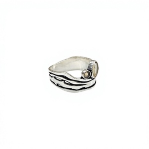 Modern Handmade Wave Pattern <b>Ring</b> in 925 Sterling Silver with Dual <b>Citrine</b> Gemstone Design Jewelry Collection - Product Image 4