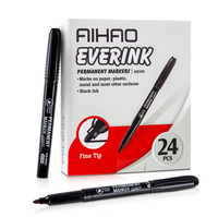 Ensemble de 24 stylos marqueurs permanents à l'alcool noir, largeur d'écriture de 6mm pour l'écriture éternelle sur papier