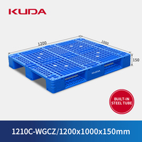 Palette en plastique KUDA 1210C-WGCZ avec tube en acier intégré, palette de stockage logistique, plateforme de manutention des marchandises, 1200x1000x150mm