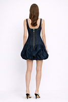 SHENGFU Robe Courte en Jean Personnalisée OEM pour Femme, Sans Manches, Col Carré, Taille Corset, Ourlet Bouffant, Effet Délavé, Élégante et Décontractée, Tendance Estivale