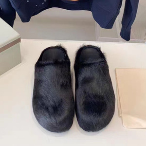Hot selling thick soled genuine leather horsehair toe half <b>slippers</b> for casual wear, flat bottomed men's and women's shoes - Product Image 4