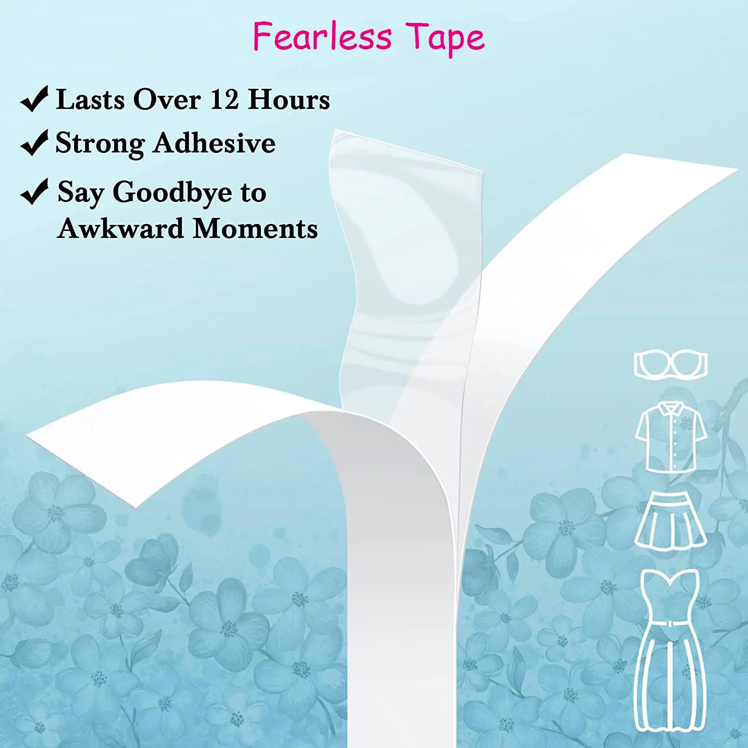 FearlessTape Double Sided Tape for Clothing and Body Transparent Clear Color for All Skin Shades Womens FashionDouble Sided Tape