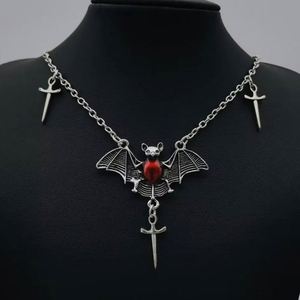 Gothic Vampire Bat Pendant Necklace Halloween Jewelry Accessories for Women Men Blood Crystal Thorn Paganism Witch <b>Choker</b> Chains - Product Image 1