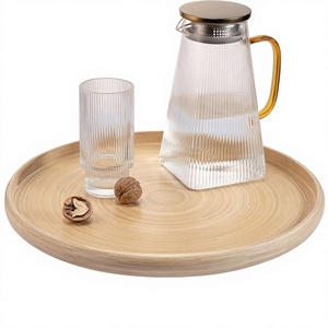 Bandeja Redonda Grande de Bambú de Lujo, Hecha a Mano y Pintada a Mano, Apta para Lavavajillas, para Servir Comida, Mesa de Centro, Cocina - Product Image 1