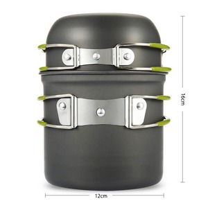 Ensemble de cuisine pliable portable 1-2L, antiadhésif, pliable, pour le camping en plein air, avec poignées vertes - Product Image 2