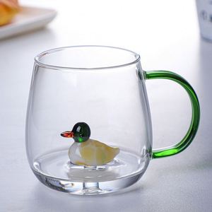 Tasse à petit-déjeuner en verre borosilicate transparent coloré pour jus, café, eau, design 3D de dessin animé, sans poignée, sans couvercle, manuelle - Product Image 2