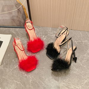 Sandalias de tacón alto con correa en el tobillo, talla grande 42, sexys, con plataforma, para mujer, estilo gladiador, punta cuadrada, para fiesta, de verano. - Product Image 5