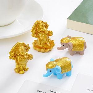 Sculpture miniature en résine de dieu éléphant indien faite à la main, mini figurine dorée du Seigneur Ganesha, ornements pour la <span class=keywords><strong>d</strong></span>écoration de la maison, du jardin et de la voiture - Product Image 3