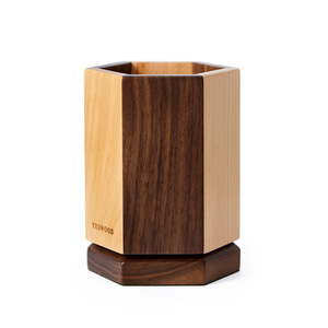 Yeswood Wooden Pen Holder Square 9.5x9.5x12.6cm <b>Rotating</b> <b>Desk</b> Organizer Office Study Stationery Storage - Product Image 5