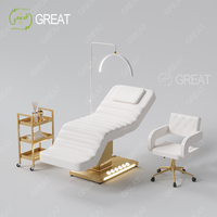 Ensemble de Mobilier de Luxe pour Salon de Beauté Noir et Or, Lit de Massage Cosmétique Électrique à 3 Moteurs, Lit Facial Réglable pour Cils avec Lampe