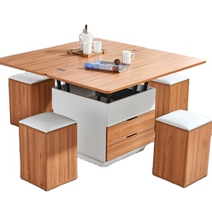 Table à café/salle à manger extensible pliable multifonction moderne personnalisée avec 4 tabourets en verre trempé pour ensembles de meubles de maison - Product Image 1