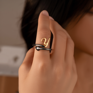 Fashion <b>Ring</b> 316L Stainless Steel PVD Gold Plating Heart <b>Initial</b> Y Design For Women - Product Image 3