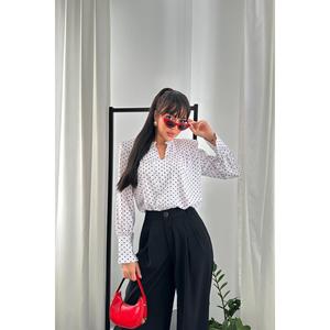 Chemise boutonnée classique blanche à pois pour femme, style bureau, en popeline - Product Image 6