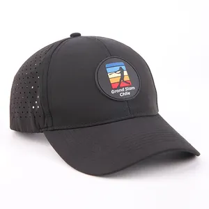 Logo personalizzato Gorras Grey PVC a prova di acqua 6 pannello Laser foro di taglio forato Baseball impermeabile cappello