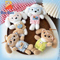 Porte-clés en peluche chien Kawaii de 10 cm avec lunettes, chien en peluche doux en salopette, mini breloque de sac avec sangle en silicone, cadeau pour enfants