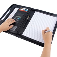 Fabricant de porte-documents personnalisés, porte-documents multifonction en cuir avec fermeture éclair, format A4, avec calculatrice, porte-documents marron avec logo personnalisé
