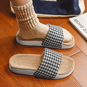 Zapatillas japonesas de lino y algodón a cuadros, suela de EVA, zapatos transpirables para el hogar, para hombres y mujeres, talla 35-44 - Product Image 2