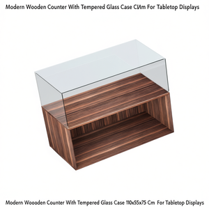 Comptoir en bois moderne avec vitrine en verre trempé 110x55x75 cm pour présentoirs de table - Product Image 2