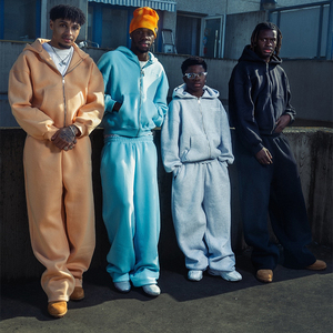 Fleece Oversized Sweat Suit XL Baggy Hoodie Set With Embroidered Fitness Sports Plain <strong>Tracksuit</strong> Breathable And Washed Technics - Product Image 2